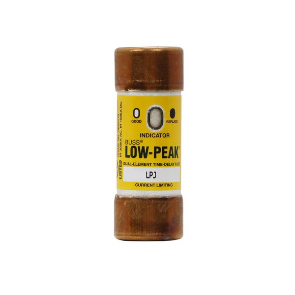 Eaton Bussmann Series LPJ Fuse,LPJ Low Peak,Current-limiting,time delay,7 A,600 Vac,300 Vdc,300000 A at 600 Vac,100 kAIC Vdc,Class J,10s at 500% response time,Dual element,Ferrule end X ferrule end connection,0.81 in dia.,Indicating image 1