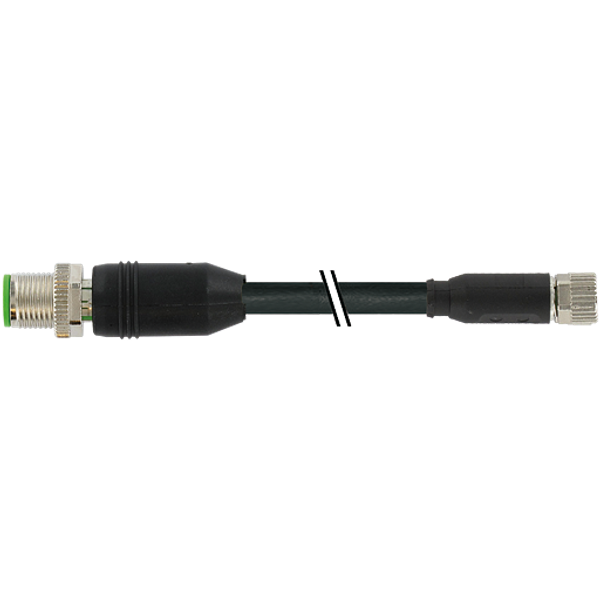 M12 male 0° / M8 female 0° A-cod. shielded PUR 3x0.34 shielded bk 3.1m image 1