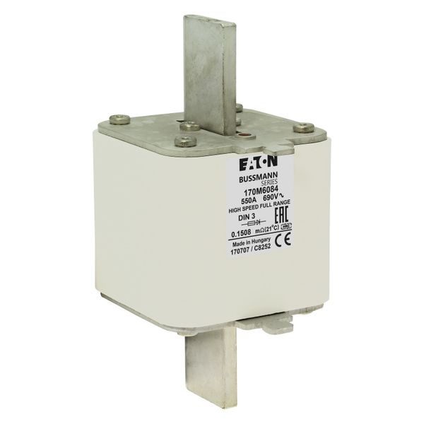 Fuse-link, high speed, 550 A, AC 690 V, DIN 3, 75 x 89 x 150 mm, gR, DIN, IEC, single indicator image 18