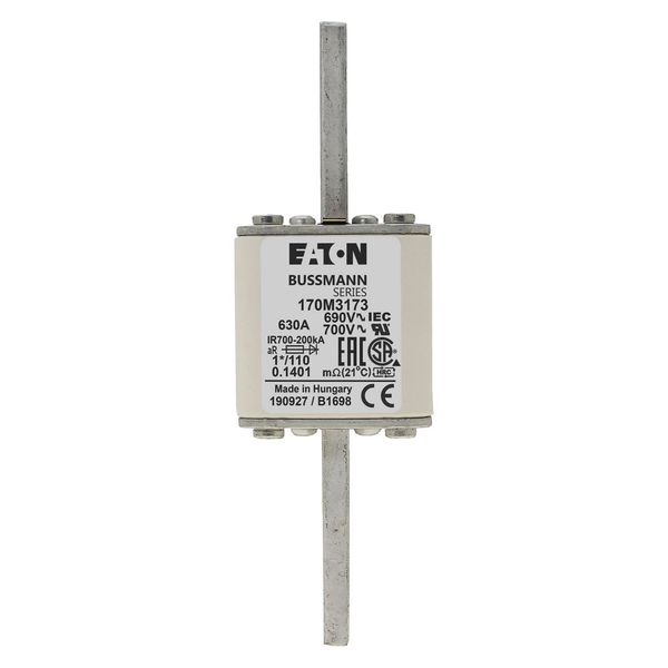 Fuse-link, high speed, 630 A, AC 690 V, compact size 1, 45 x 45 x 134 mm, aR, DIN, IEC, single indicator image 4