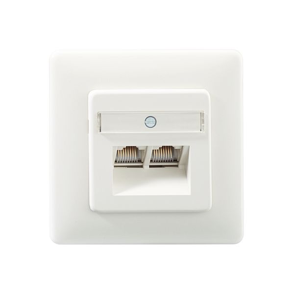 Cat.6A iso U 2-way socket, unshielded, pure white (similar to RAL 9010), with expanding claw image 1