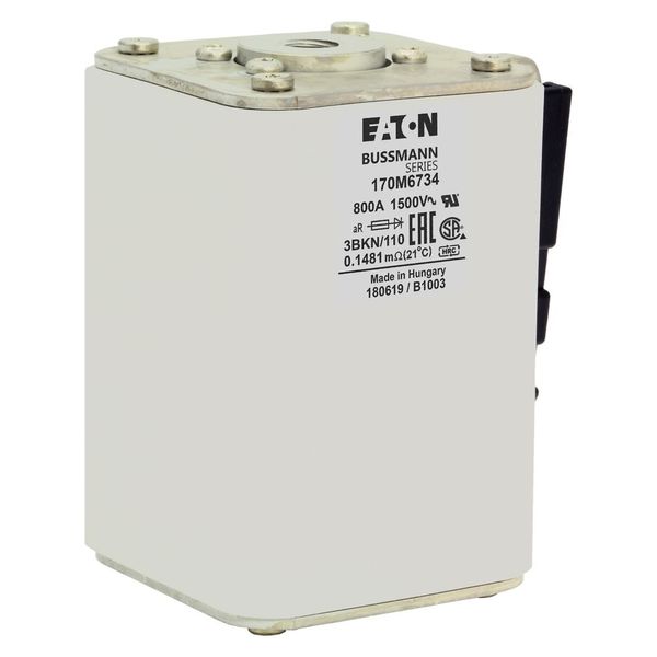 Fuse-link, high speed, 800 A, AC 1500 V, size 3, 74 x 96 x 112 mm, aR, IEC, single indicator image 23