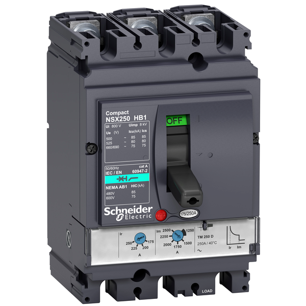 circuit breaker ComPact NSX100HB1, 75 kA at 690 VAC, TMD trip unit 80 A, 3 poles 3d image 4