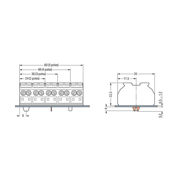 4-conductor chassis-mount terminal strip with ground contact N-PE-L1-L image 2