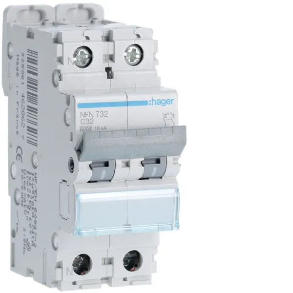 Circuit breaker 1P+N 32A C 6/10kA 2M image 1