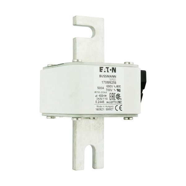 Fuse-link, high speed, 500 A, AC 690 V, DIN 3, 76 x 92 x 139 mm, aR, DIN, IEC, single indicator image 12