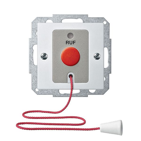 Call button insert with pull cord and central plate, polar white glossy, System M image 1