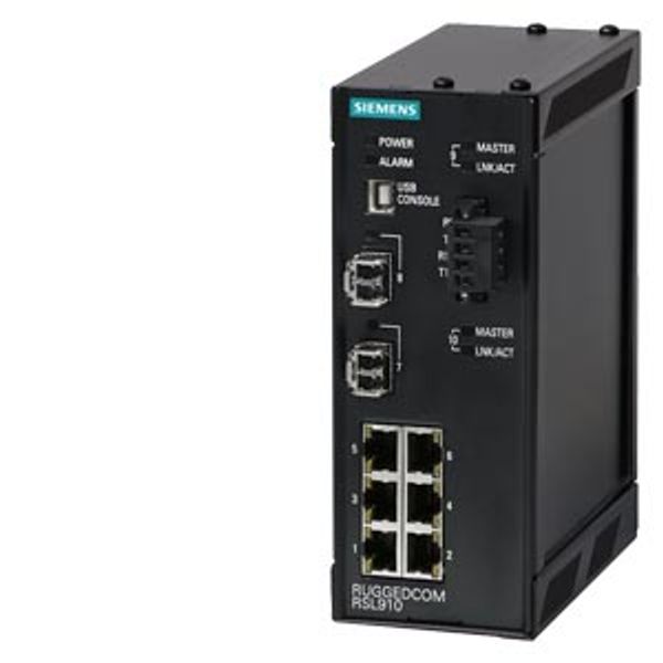 RUGGEDCOM RSL910 is a 10 port, industrially hardened, fully managed Ethernet switch with 128-bit encryption supporting 2 VDSL2 ports, 2 Gigabit Ethernet SFP ports and 6 Fast Ethernet  6GK6491-0LB00-2CN0 image 1