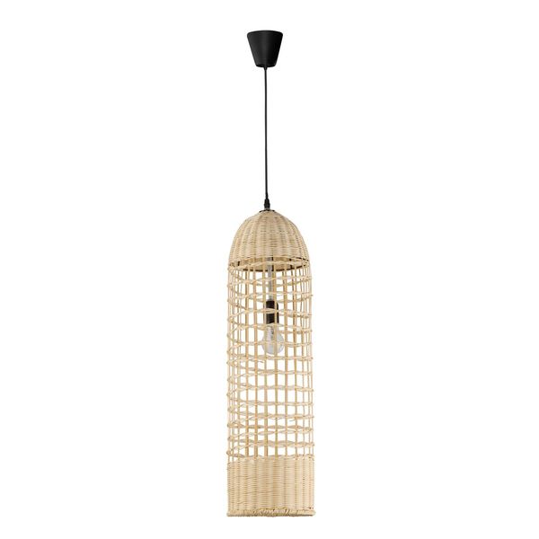 Natural Rattan  Black Fabric Wire & Base  LED E27 1x12 Watt 230 Volt  IP20 Bulb Excluded   D: 20 H1: 76 H2: 250 cm Adjustable height image 1