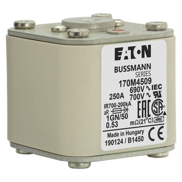 Fuse-link, high speed, 250 A, AC 690 V, size 1, 53 x 69 x 51 mm, aR, IEC, UL, single indicator, flush end, 18 UNC image 16