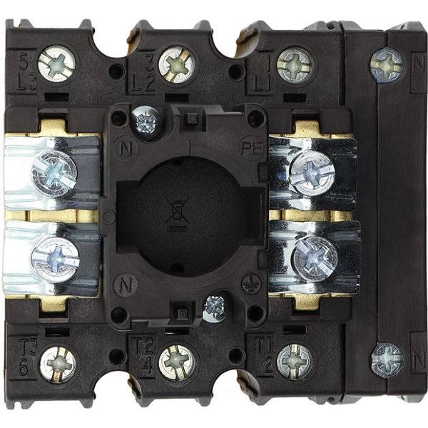 Main switch, P3, 100 A, flush mounting, 3 pole + N, Emergency switching off function, With red rotary handle and yellow locking ring, Lockable in the image 2