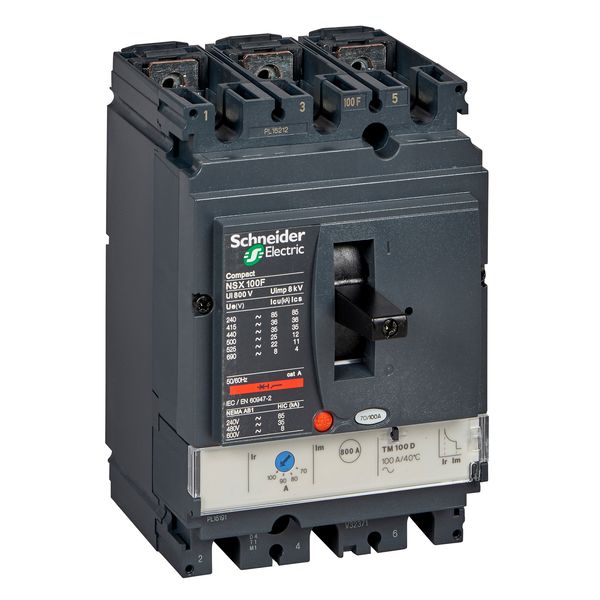 circuit breaker ComPact NSX100F, 36 kA at 415 VAC, TMD trip unit 80 A, 3 poles 3d image 1
