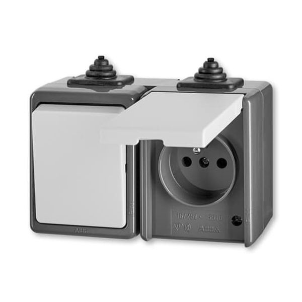 3932-20062 S Combination of 1g2w switch and socket outlet with earthing pin, with hinged lid image 1