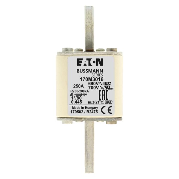 Fuse-link, high speed, 250 A, AC 690 V, compact DIN 1, 45 x 45 x 104 mm, aR, DIN, IEC, single indicator image 9