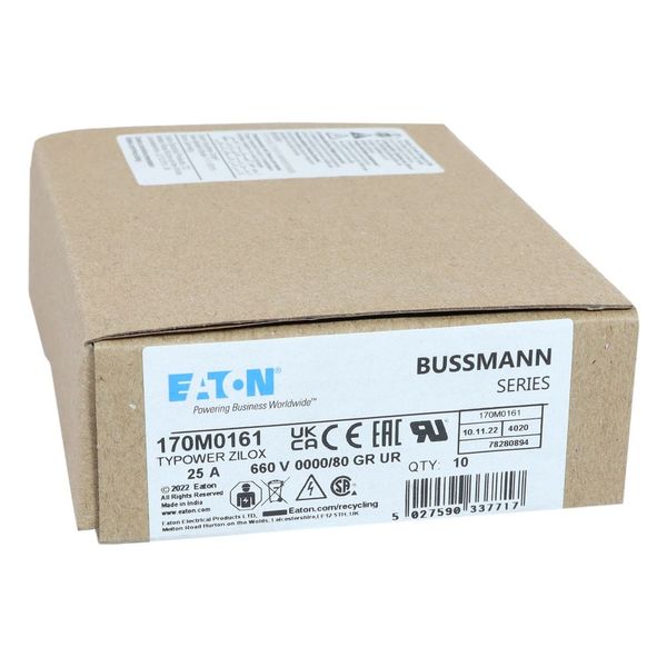 Fuse-link, high speed, 25 A, AC 660 V, size 0000, 18 x 19 x 100 mm, gR, UL, visual indicator image 21