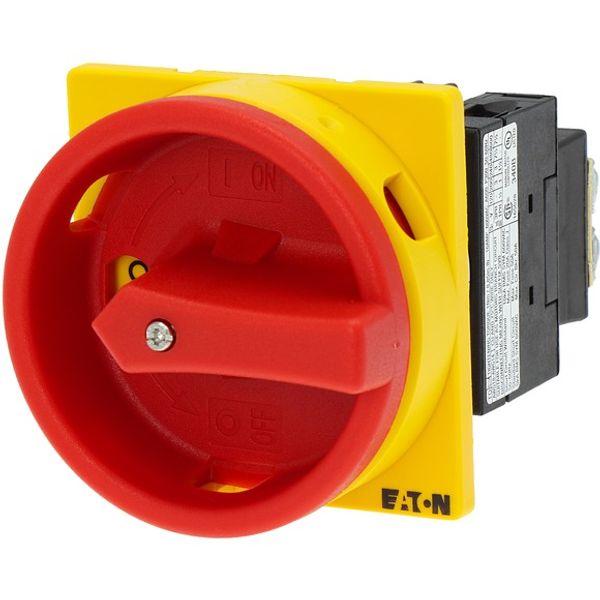 Main switch, T0, 20 A, flush mounting, 2 contact unit(s), 3 pole, Emergency switching off function, With red rotary handle and yellow locking ring, Lo image 5