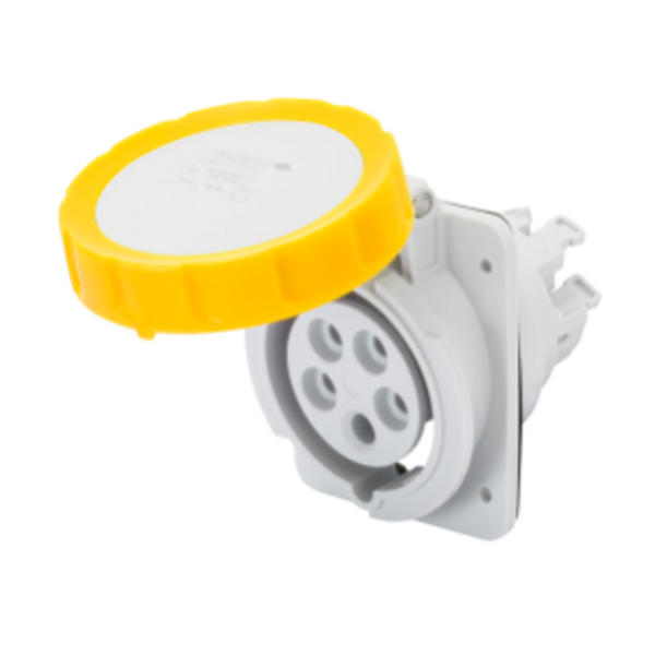 10° ANGLED FLUSH-MOUNTING SOCKET-OUTLET HP - IP66/IP67 - 3P+N+E 32A 100-130V 50/60HZ - YELLOW - 4H - FAST WIRING image 1