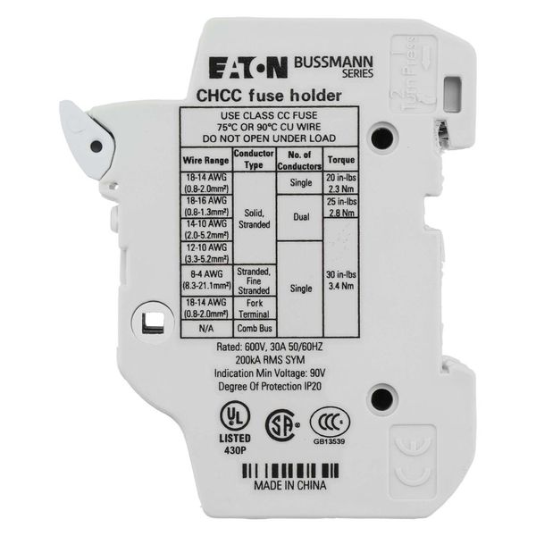 Fuse-holder, LV, 30 A, AC 600 V, 10 x 38 mm, CC, 3P, UL, indicating, DIN rail mount image 52