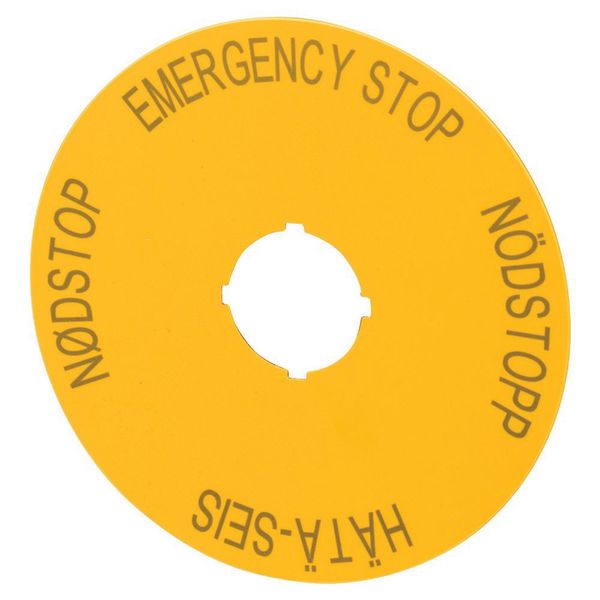 Label, emergency switching off, yellow, D=90mm, 4 languages, DE, SV, FI, DA image 6