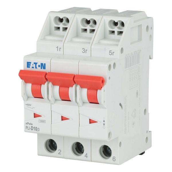 Miniature circuit breaker (MCB) with plug-in terminal, 10 A, 3p, characteristic: D image 1