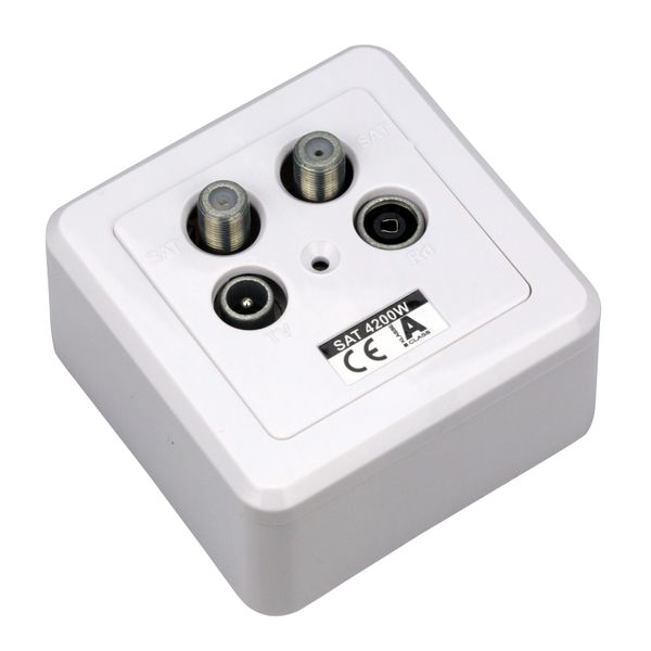 SAT terminal type outlet 4Port,R/TV/2xSAT,ClA,Frame+Box,9010 image 2