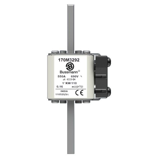 Fuse-link, high speed, 550 A, AC 690 V, compact size 1, 45 x 60 x 140 mm, aR, DIN, IEC, single indicator image 1