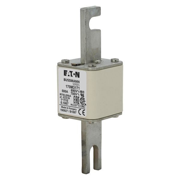 Fuse-link, high speed, 500 A, AC 690 V, compact size 1, 45 x 45 x 134 mm, aR, DIN, IEC, single indicator image 3