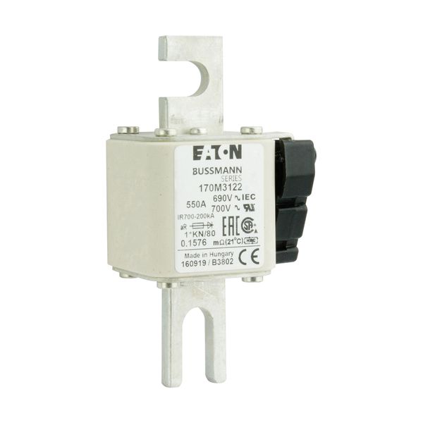 Fuse-link, high speed, 550 A, AC 690 V, compact DIN 1, 45 x 59 x 104 mm, aR, DIN, IEC, single indicator image 14