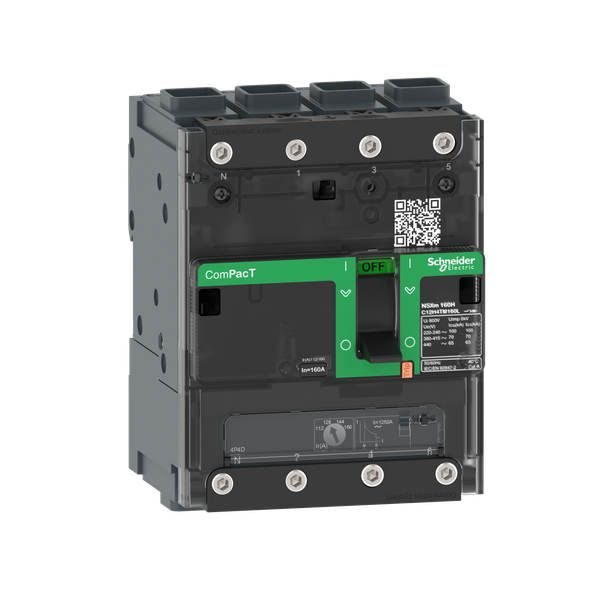 Circuit breaker, ComPacT NSXm 100H, 70kA/415VAC, 4 poles 4D (neutral fully protected), TMD trip unit 100A, EverLink lugs image 4