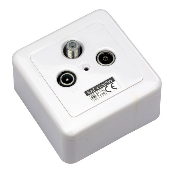 SAT terminal type outlet 3-Port,R/TV/SAT,Cl.A,Frame+Box,9010 image 2