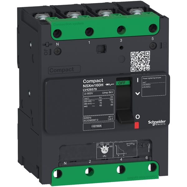 circuit breaker ComPact NSXm E (16 kA at 415 VAC), 4P 3d, 125 A rating TMD trip unit, compression lugs and busbar connectors image 3