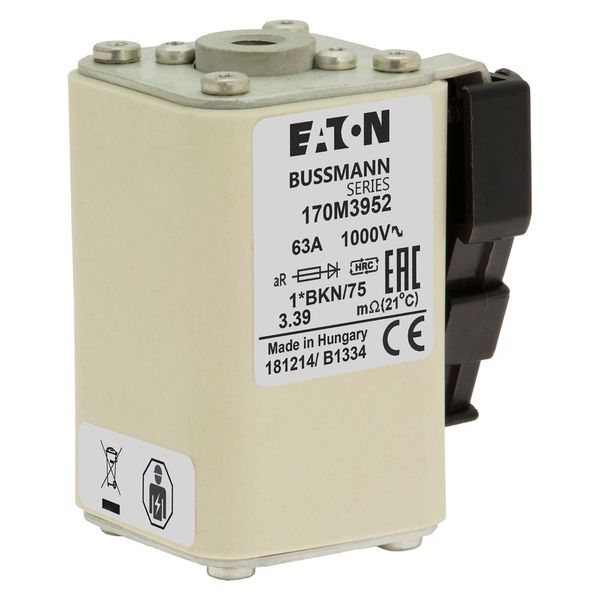 Fuse-link, high speed, 63 A, AC 1000 V, compact size 1, 43 x 61 x 74 mm, aR, IEC, UL, single indicator image 18