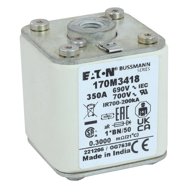 Fuse-link, high speed, 350 A, AC 690 V, compact size 1, 45 x 59 x 51 mm, aR, IEC, UL, single indicator, flush end, M8 image 12