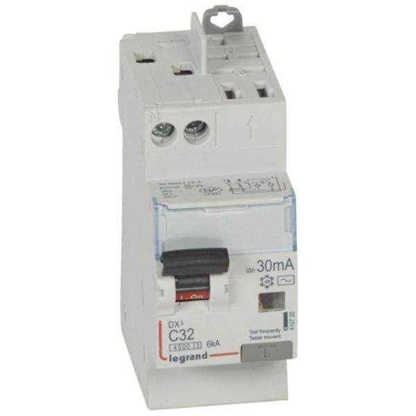 Differential circuit breaker DX³4500 high screw inlet and automatic high outlet U+N 230V~ - 32A typeAC 30mA - 2 modules image 1