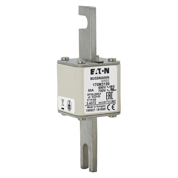 Fuse-link, high speed, 50 A, AC 690 V, compact size 1, 45 x 45 x 134 mm, aR, DIN, IEC, single indicator image 15