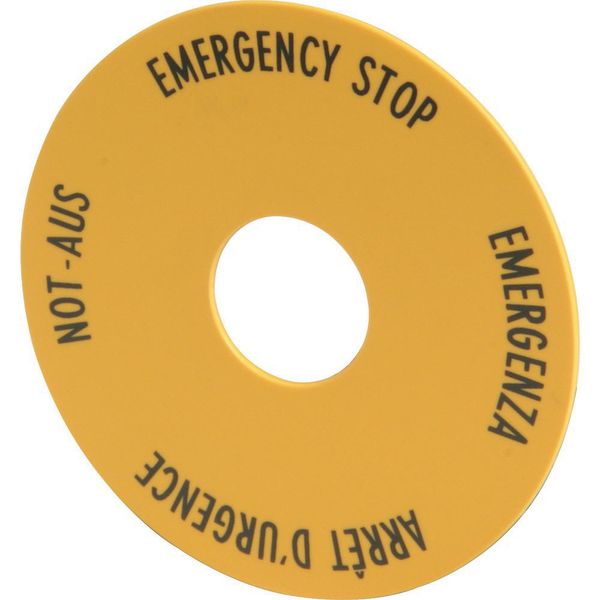 Label, emergency switching off, yellow, D=90mm, 4 languages, DE, EN, FR, IT image 2
