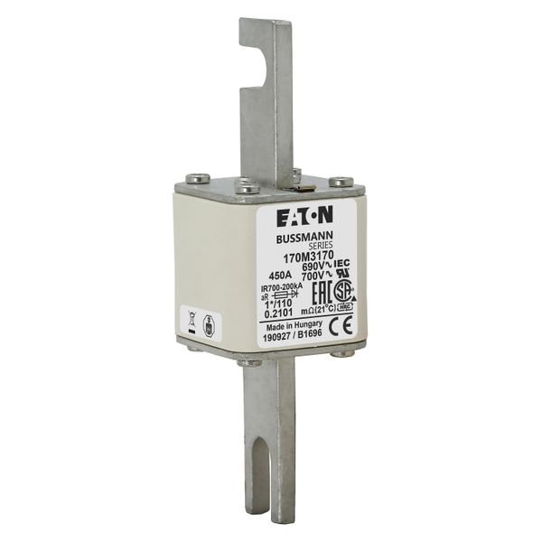 Fuse-link, high speed, 450 A, AC 690 V, compact size 1, 45 x 45 x 134 mm, aR, DIN, IEC, single indicator image 15