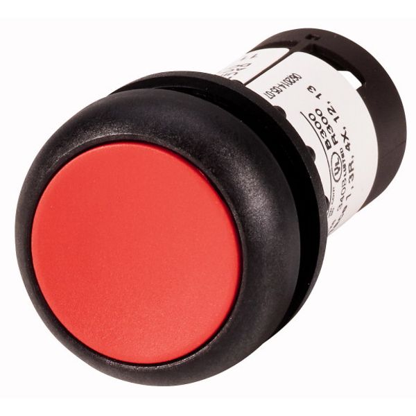 Pushbutton, Flat, maintained, 1 NC, Screw connection, red, Blank, Bezel: black image 1