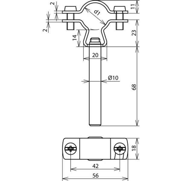 Conductor holder f. HVI Conduc. D 20-23mm with bar D 10mm L 75mm StSt image 2