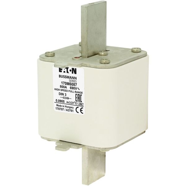 Fuse-link, high speed, 800 A, AC 690 V, DIN 3, 75 x 89 x 150 mm, gR, DIN, IEC, single indicator image 7