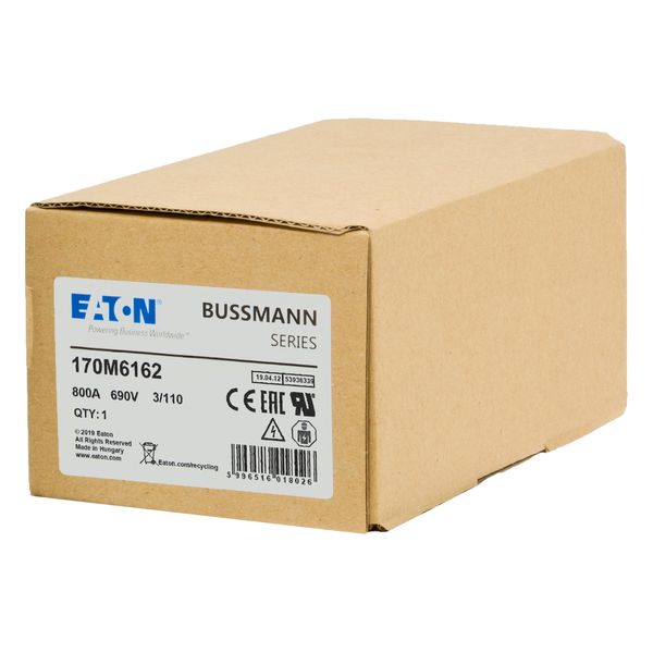 Fuse-link, high speed, 800 A, AC 690 V, DIN 3, 76 x 90 x 139 mm, aR, DIN, IEC, single indicator image 9