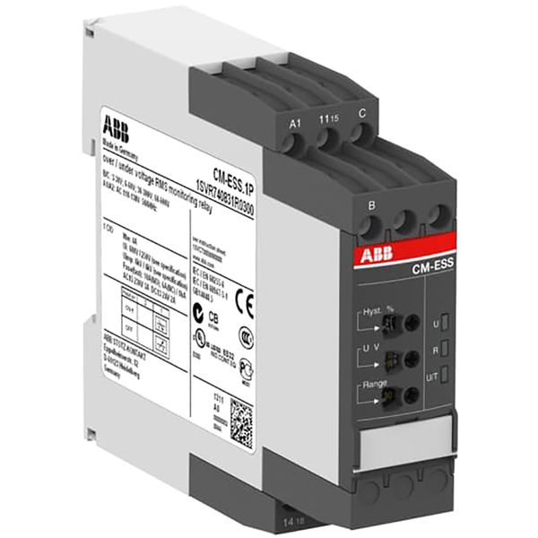 CM-ESS.1P Voltage monitoring relay 1c/o, B-C=3-600VRMS, 110-130VAC image 1