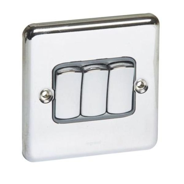 Synergy Authentic 3 gang 2-way switch - 10AX - Polished Stainless Steel image 1