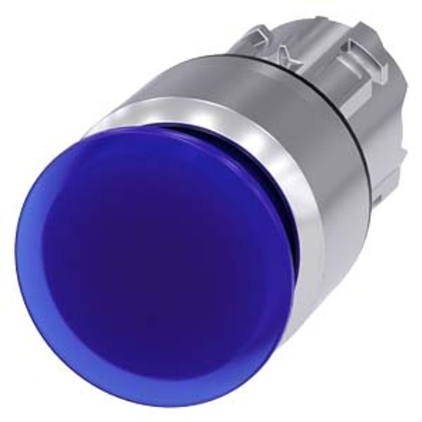 Illuminated mushroom pushbutton, 22 mm, round, metal, shiny, blue,  3SU1051-1AA50-0AA0-Z X90 image 1