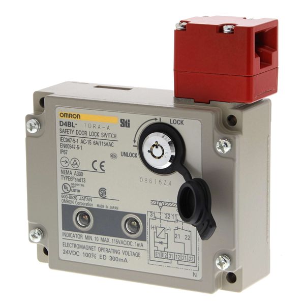 Safety door-lock switch, M20 conduit, mechanical lock, 24 VDC solenoid D4BL4001C image 3