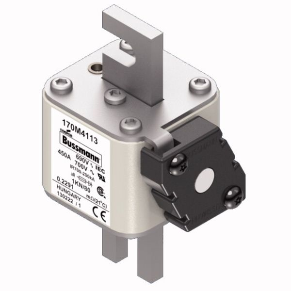 Fuse-link, high speed, 450 A, AC 690 V, DIN 1, 53 x 69 x 108 mm, aR, DIN, IEC, single indicator image 2