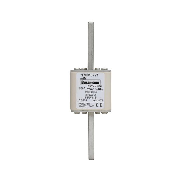 Fuse-link, high speed, 500 A, AC 690 V, compact size 1, 45 x 45 x 148 mm, aR, IEC, UL image 14