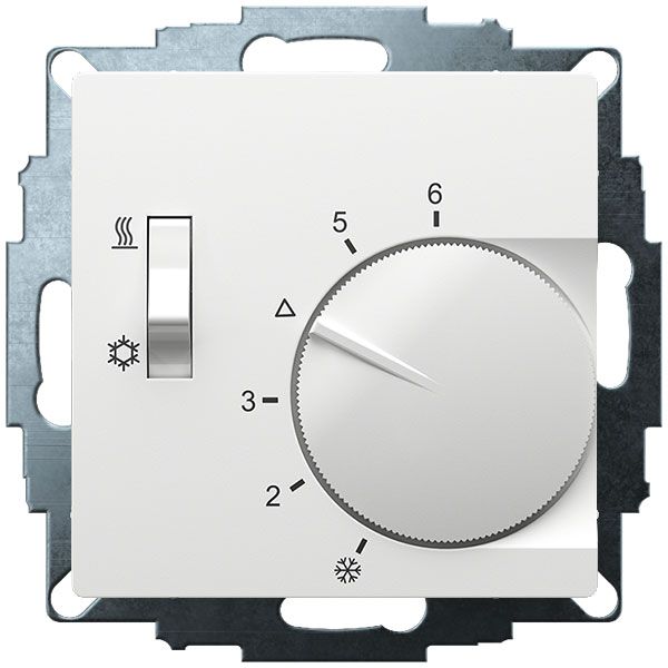 UP-Raumregler, RAL9016 glänzend 55x55, 5-30C, AC 230V, 1Wechsler, 10A/5A, Schalter Heizen/Kühlen image 1