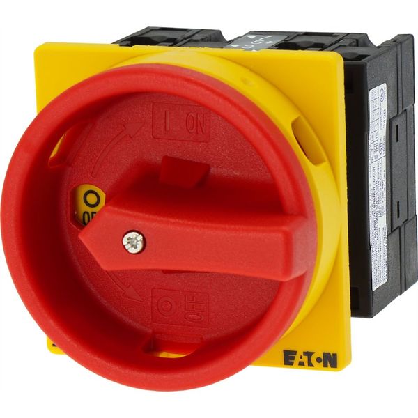 Main switch, T3, 32 A, flush mounting, 2 contact unit(s), 4 pole, Emergency switching off function, With red rotary handle and yellow locking ring image 20