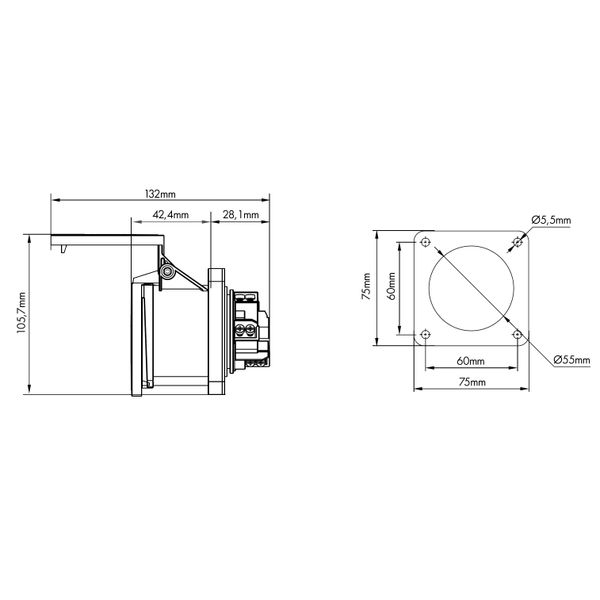 CEE-Panel mounting socket, 5-pole, 16A, 400V, IP44, straight image 5